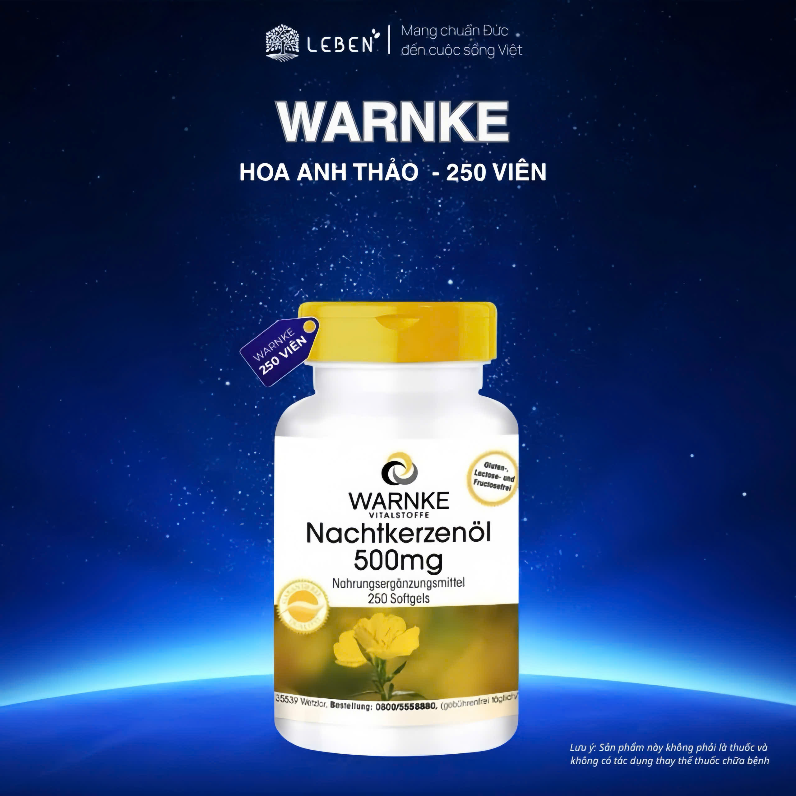 Tinh Dầu Hoa Anh Thảo Warnke Nachtkerzenöl 500mg Hỗ Trợ Cân Bằng Nội Tiết Tố Nữ, Giảm Đau Bụng Kinh Và Hỗ Trợ Làm Đẹp Da