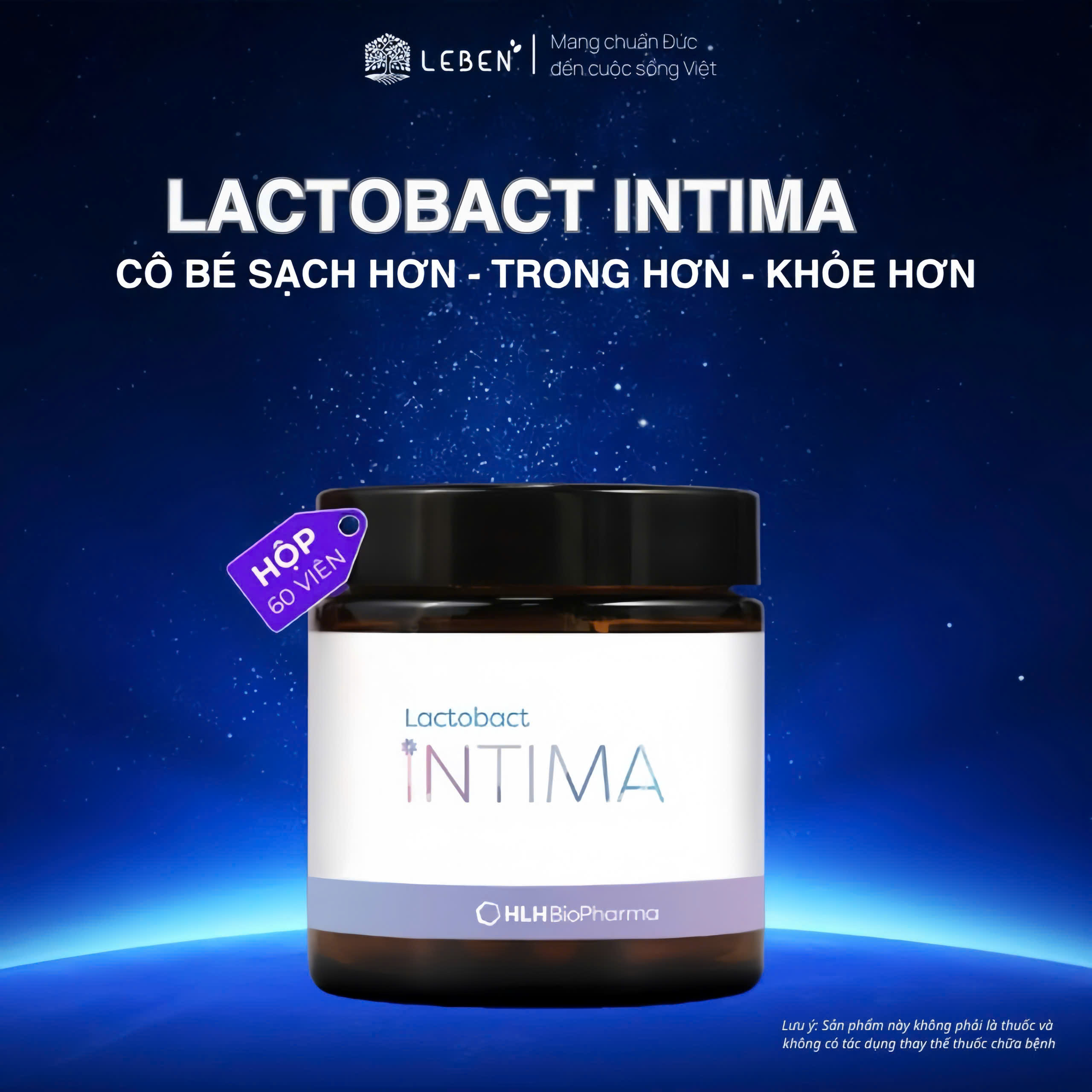 Hộp 60 Viên uống Men vi sinh phụ nữ Lactobact Intima bổ sung lợi khuẩn, Cranberry, D-Mannose từ Đức