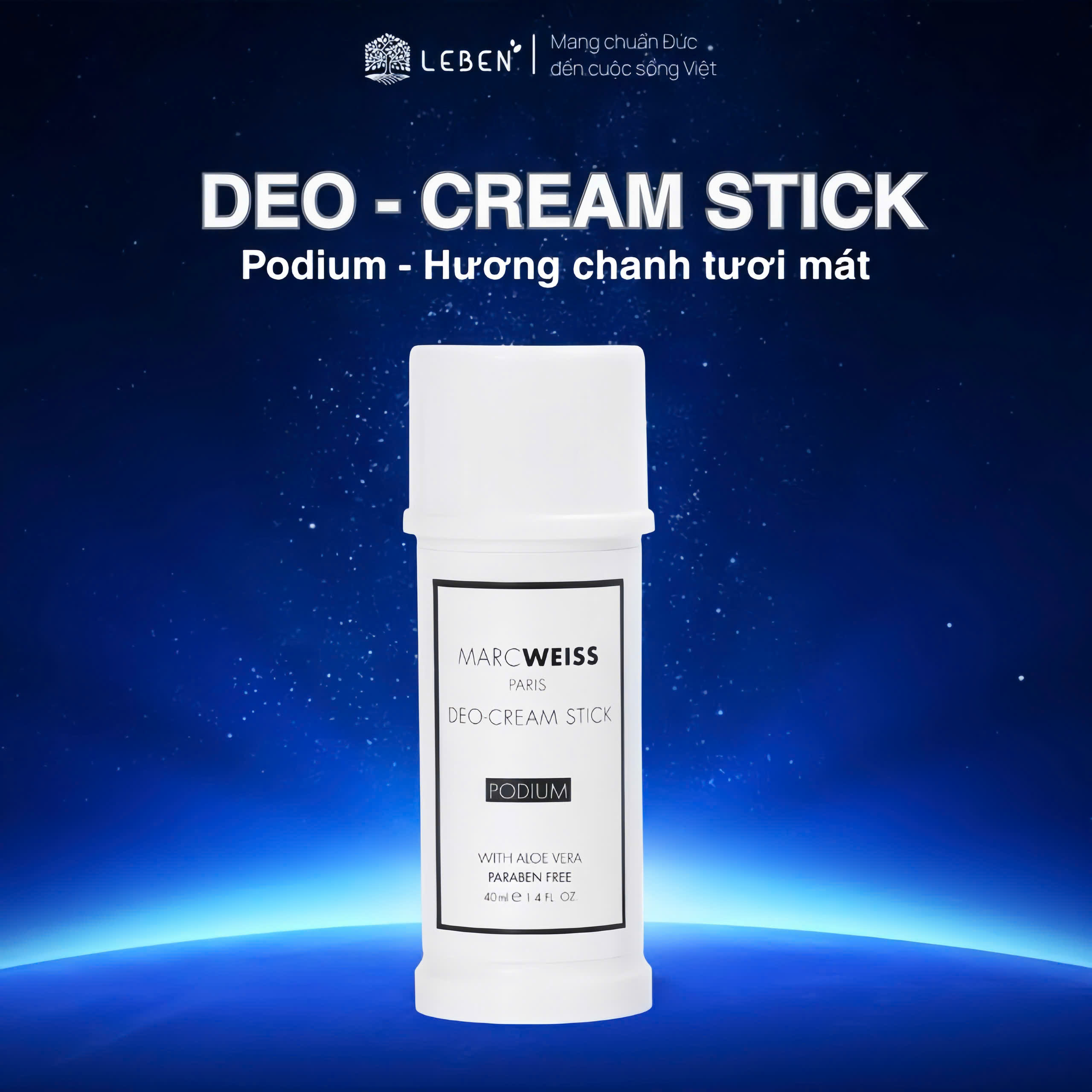 Lăn khử mùi 4 trong 1 Deo MarcWeiss Podium hương hoa trái cây sảng khoái, trẻ trung, dưỡng sáng da, ngăn mồ hôi 40ml