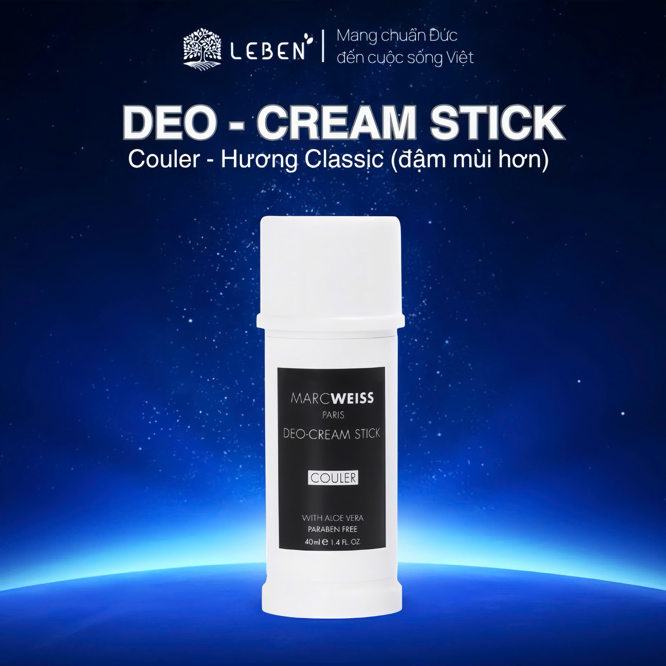 Lăn khử mùi 4 trong 1 Deo MarcWeiss Couler - Hương Classic (đậm mùi hơn): dạng kem dưỡng sáng da, ngăn mồ hôi và tích hợp hương nước hoa cao cấp từ Đức 40ml